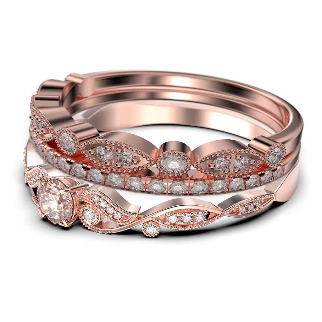 1.75 Carat Round Cut Morganite And Diamond Moissanite Engagement Ring in 10k Solid Rose Gold J511