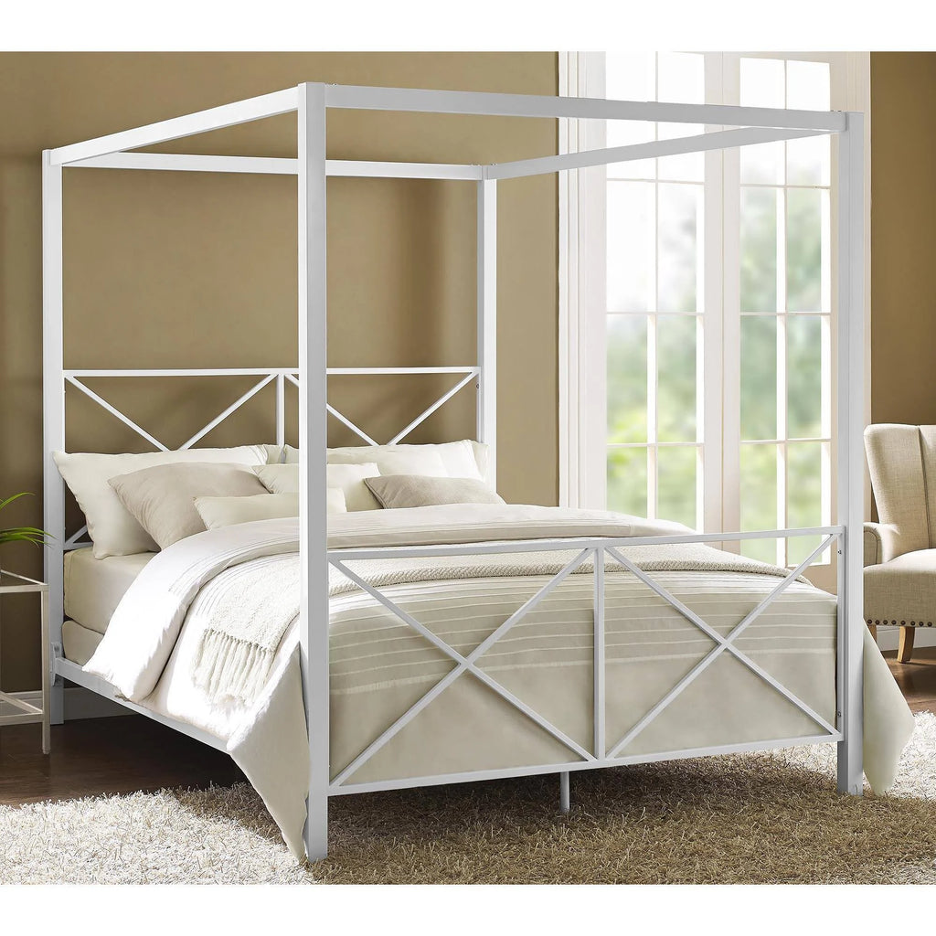 White Metal Canopy Bed Queen W304008