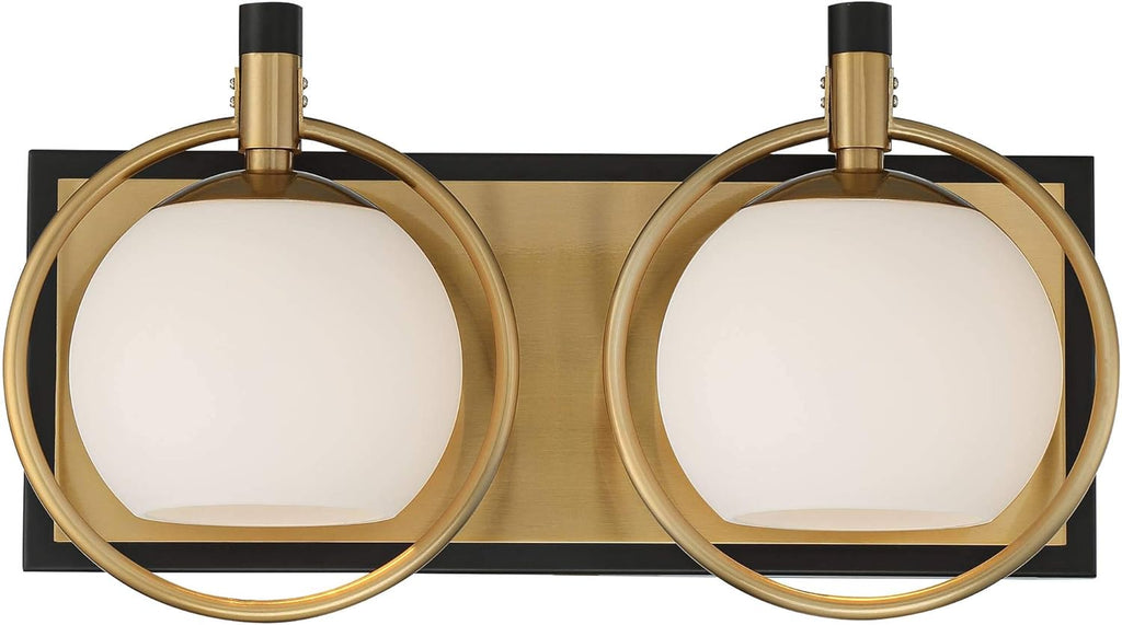 Modern Art Deco 2-Light Wall Light Sconce Warm Brass Black Hardwired Milky White Globe Glass L946