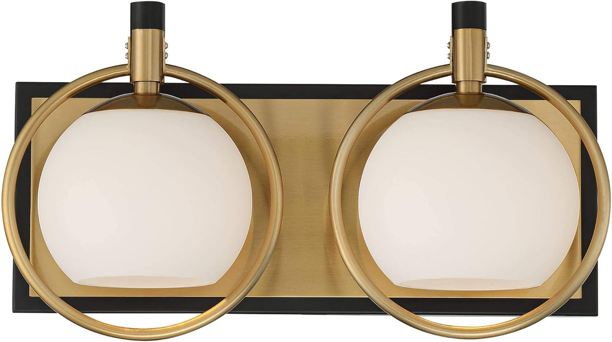 Modern Art Deco 2-Light Wall Light Sconce Warm Brass Black Hardwired Milky White Globe Glass L946