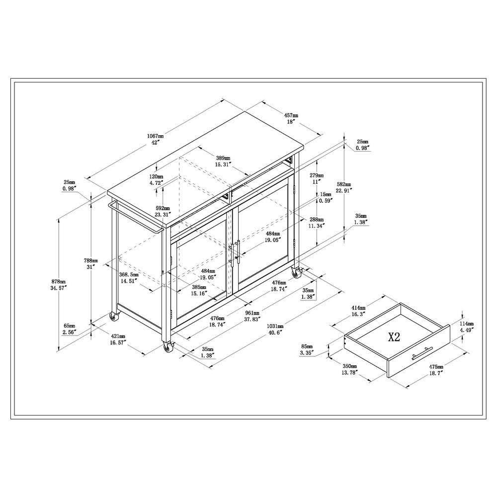 White Kitchen Cart with 2 Drawers N1361