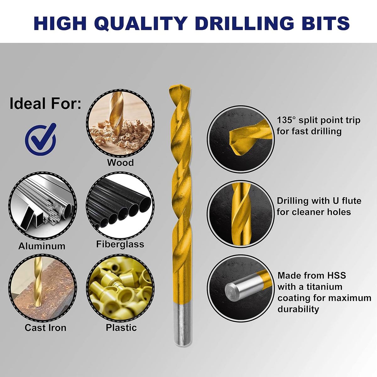 276 Piece Titanium Twist Drill Bit Set with S2 Bits, High Speed Steel D906