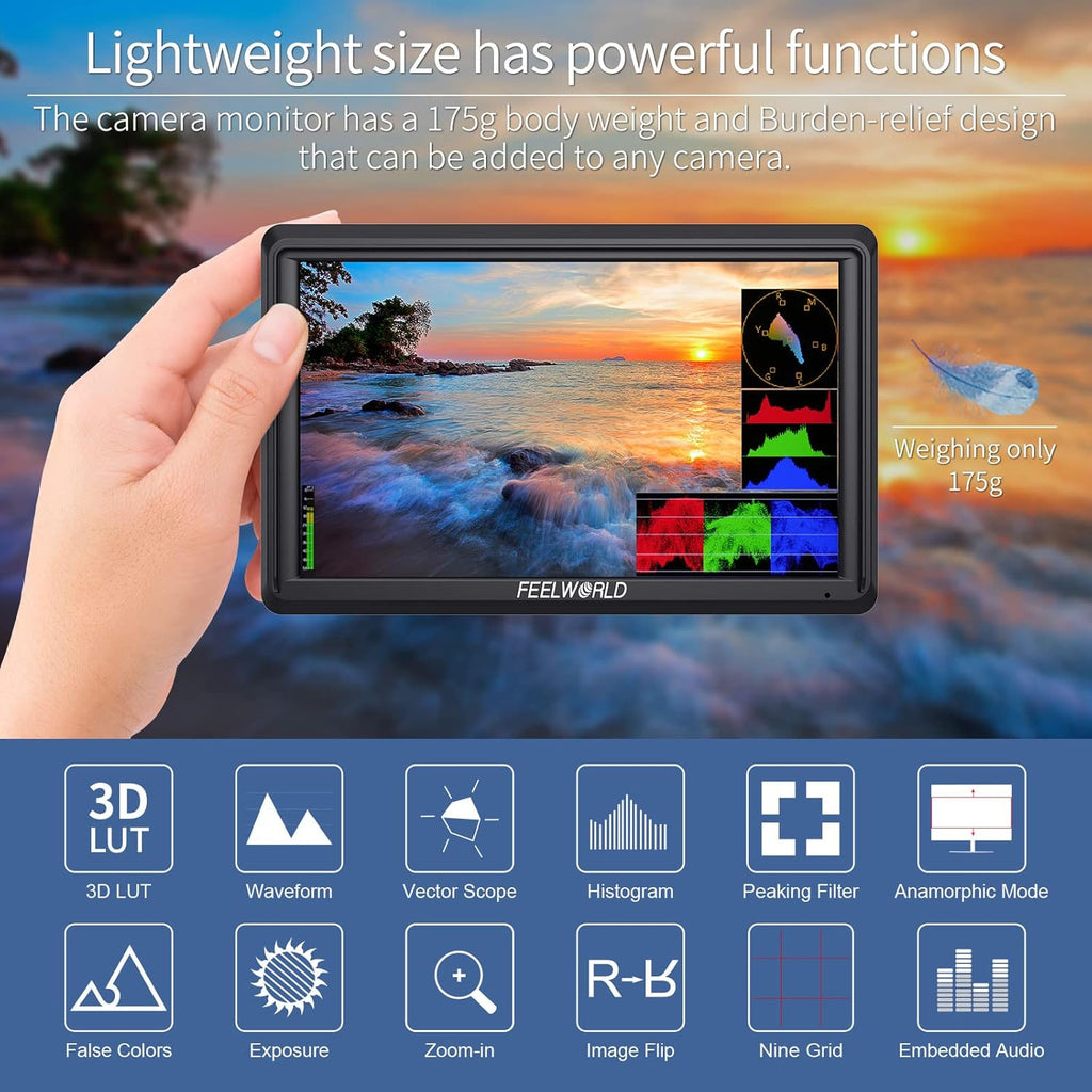 5.5 Inch 4k HDMI Camera Field Monitor with Sunshade and Tilt Arm Mount Z643