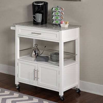 White Granite Top Rolling Kitchen Cart Q6433