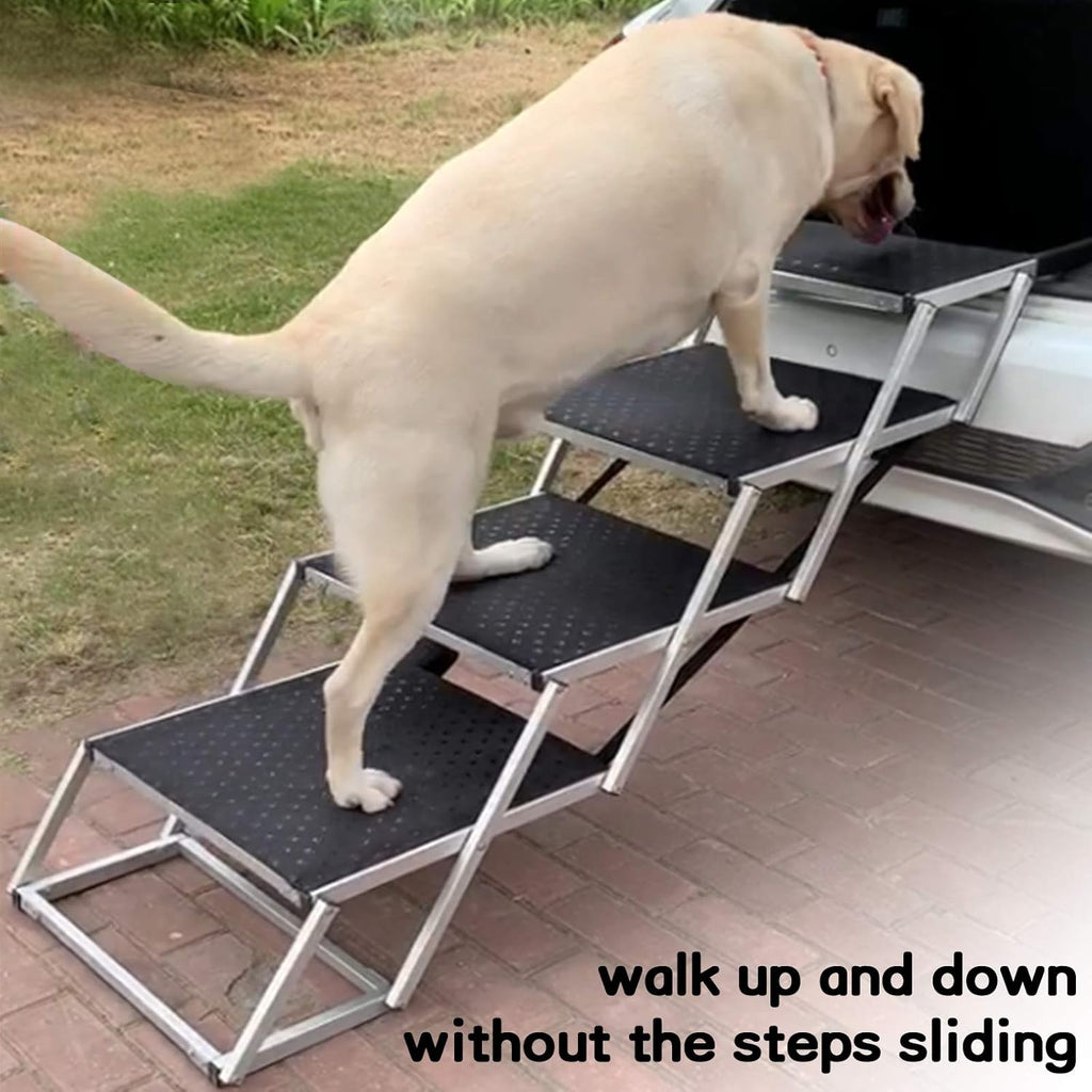 Foldable Dog Car Stairs, Aluminum Frame 4 Steps Lightweight Pet Stairs H164915