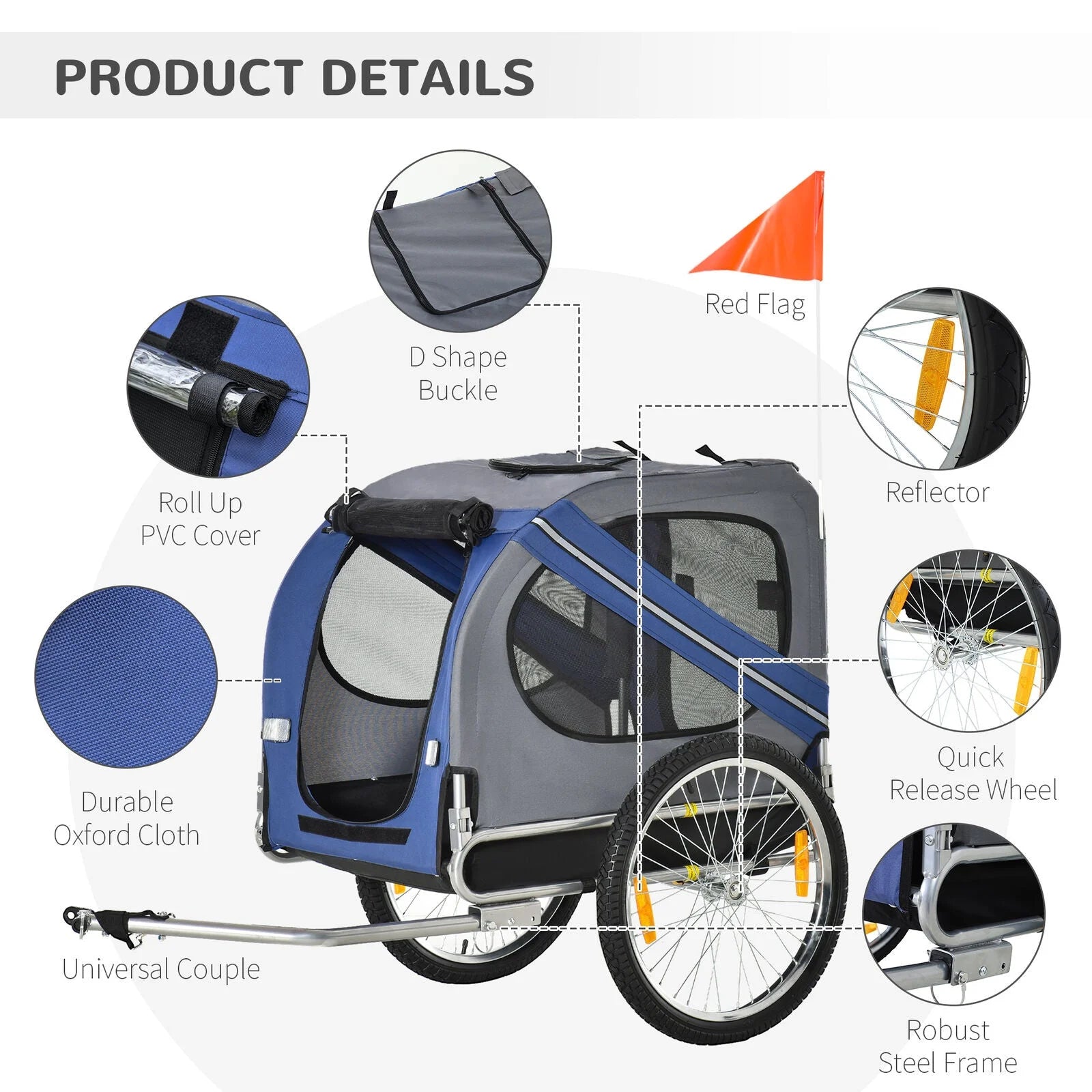 Bike Trailer & Wagon Jogger for Dogs and Pets with 3 Entrances Large Wheels & Mesh Screen O793096
