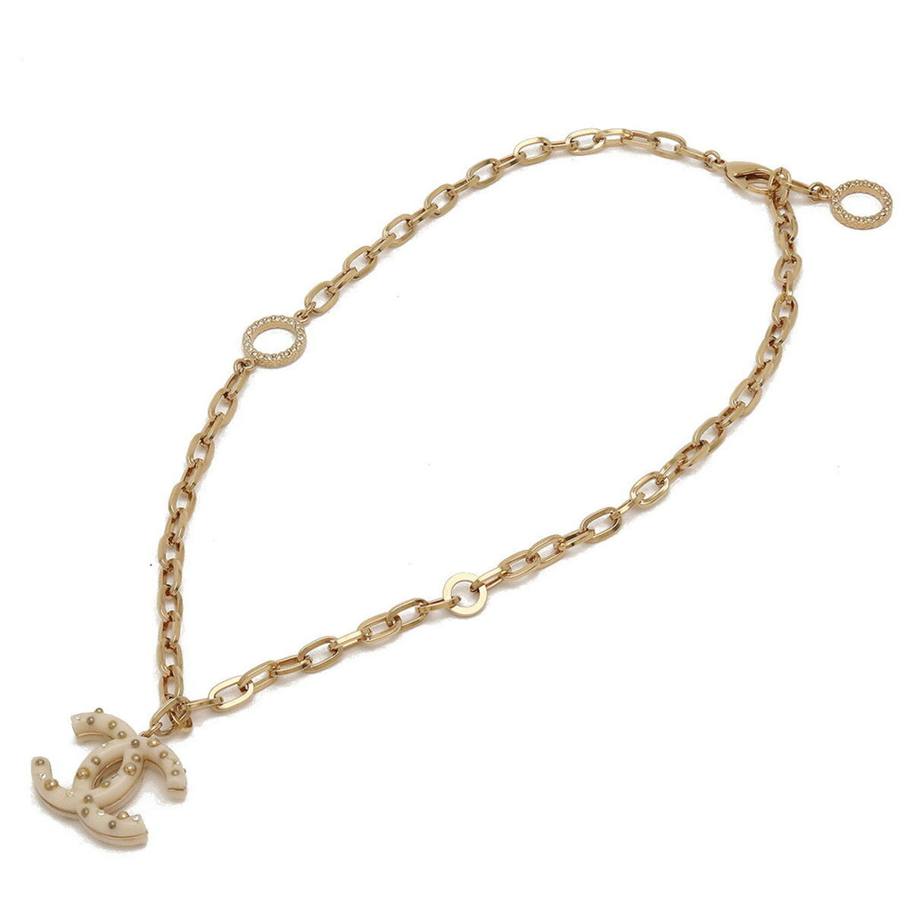 Ivory Gold Rhinestone Chain Necklace Pendant A420