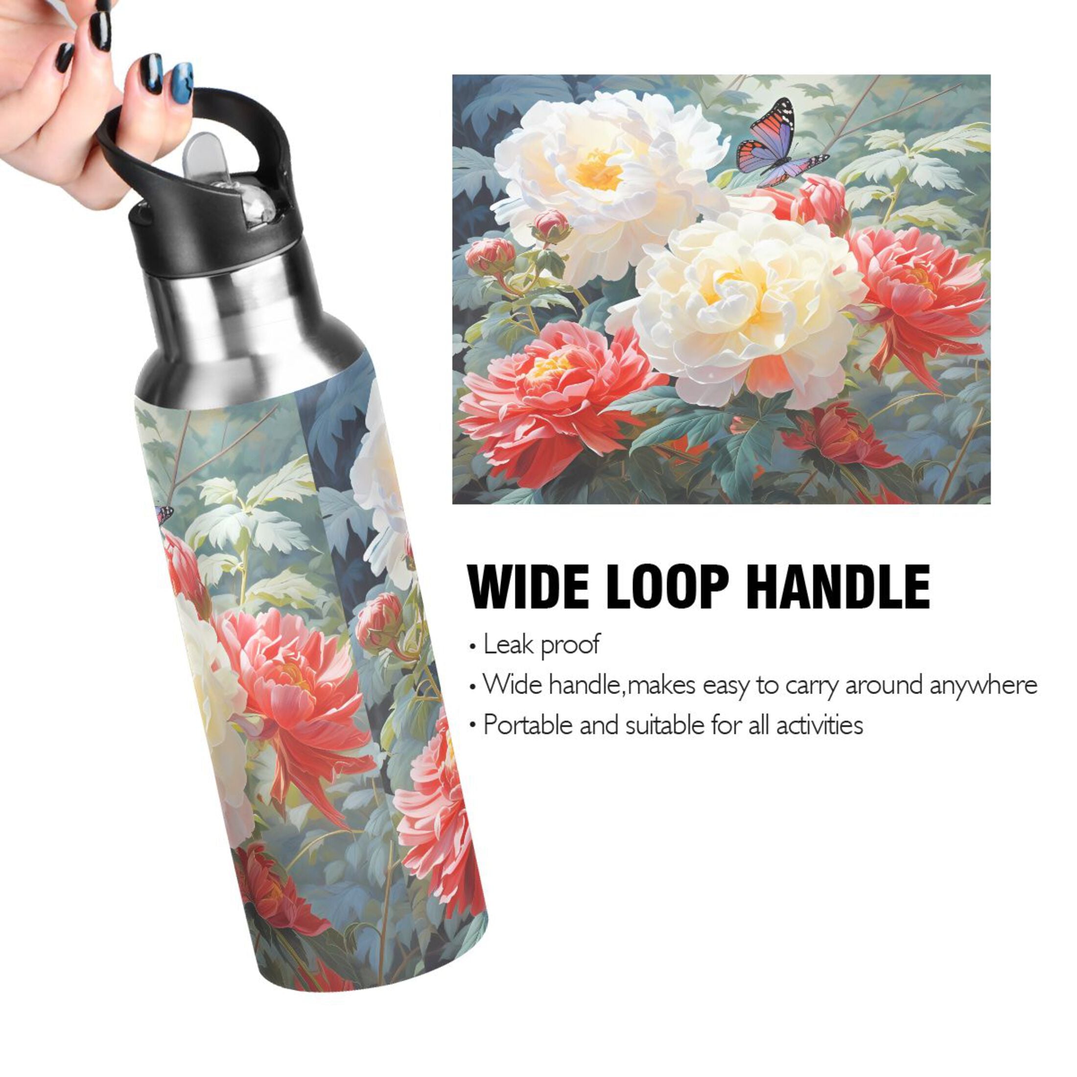 Stainless Steel Insulated Thermos Vacuum Flask Water Bottle with Straw Lid F619