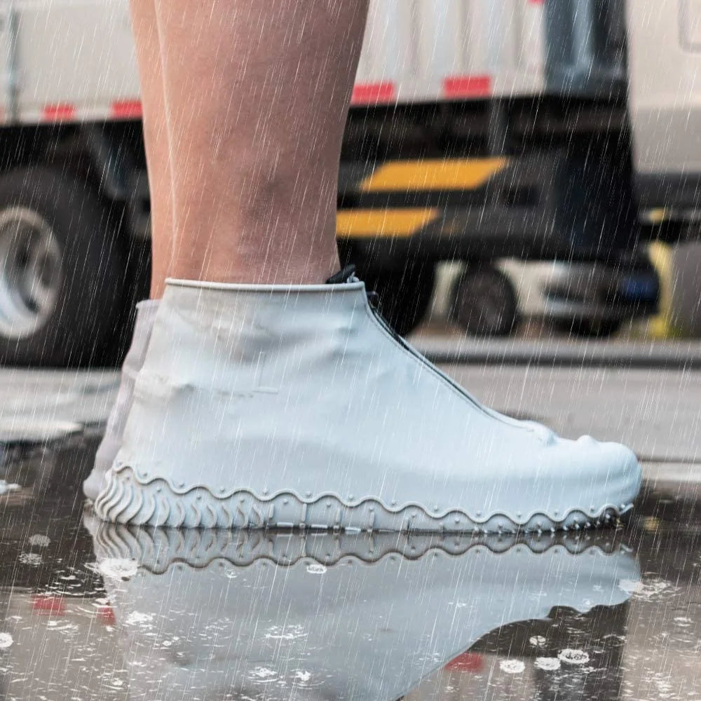 Gray Waterproof Reusable Rain Shoe Covers with Zipper M814