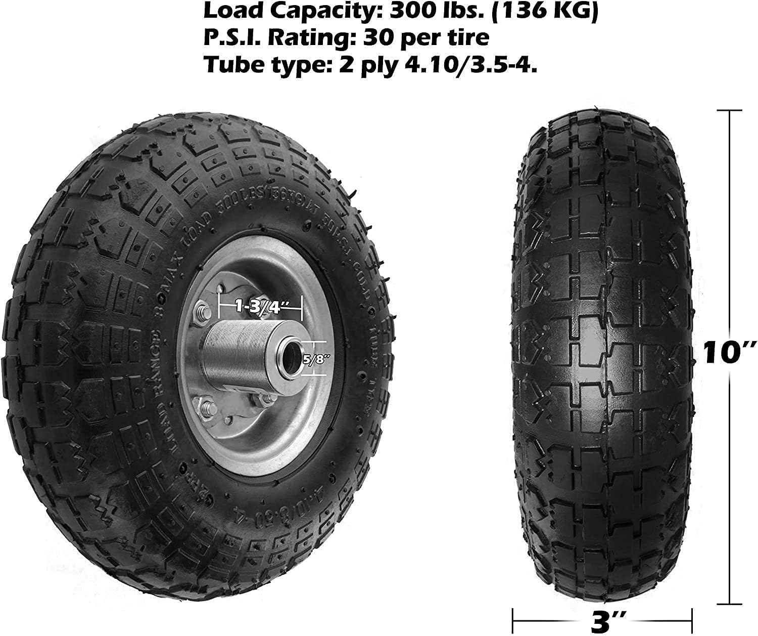 4 Pack Pneumatic Rubber Wheels with 5/8 Center Bearing O48180