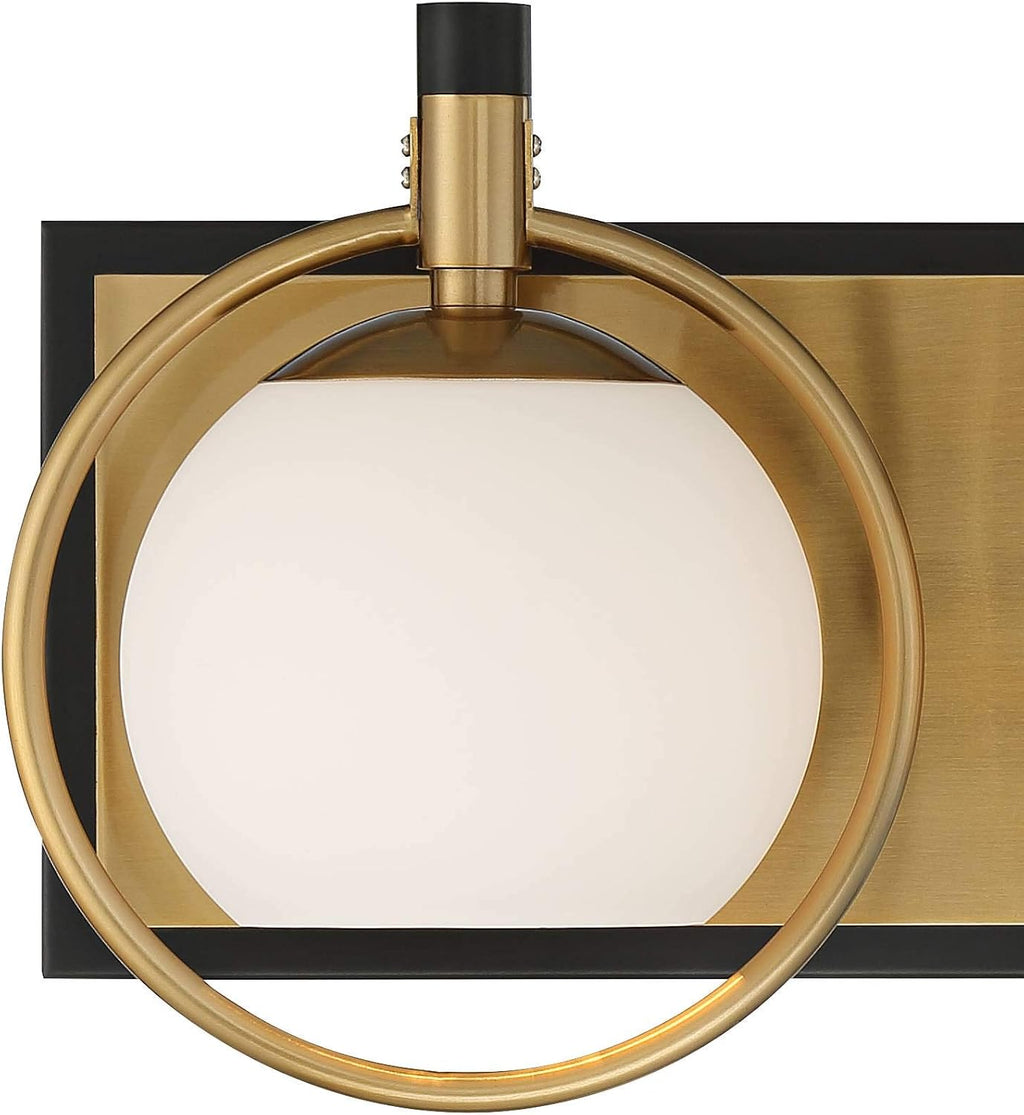 Modern Art Deco 2-Light Wall Light Sconce Warm Brass Black Hardwired Milky White Globe Glass L946