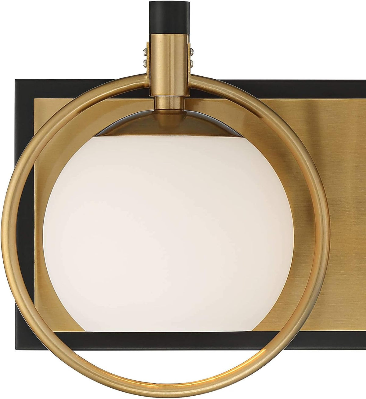 Modern Art Deco 2-Light Wall Light Sconce Warm Brass Black Hardwired Milky White Globe Glass L946