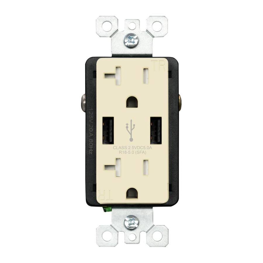 Light Almond 20-Amp Tamper Resistant USB Outlet (2-Pack) Z490823