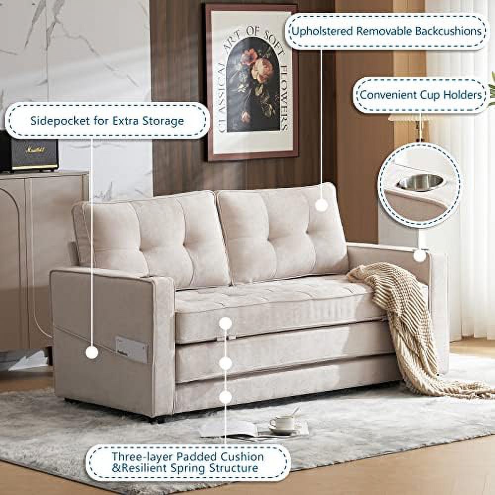 Full Size Futon Sofa Bed Chenille Loveseat Sofa Sleeper Pull Out Couch Q50479