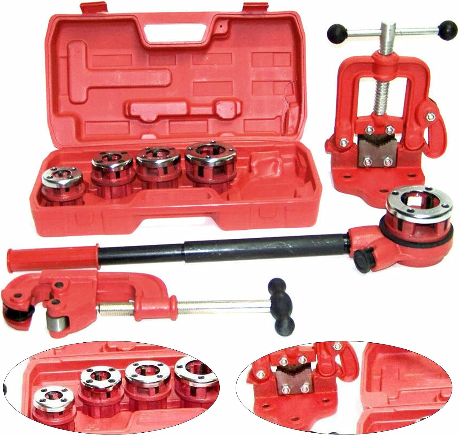 Ratchet Pipe Threader Kit Set, 3/8", 1/2", 3/4", 1", 1-1/4", Manual Ratcheting Pipe Threading Tool Set (5 Size) X86852