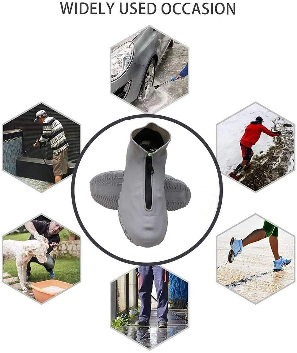 Gray Waterproof Reusable Rain Shoe Covers with Zipper M814
