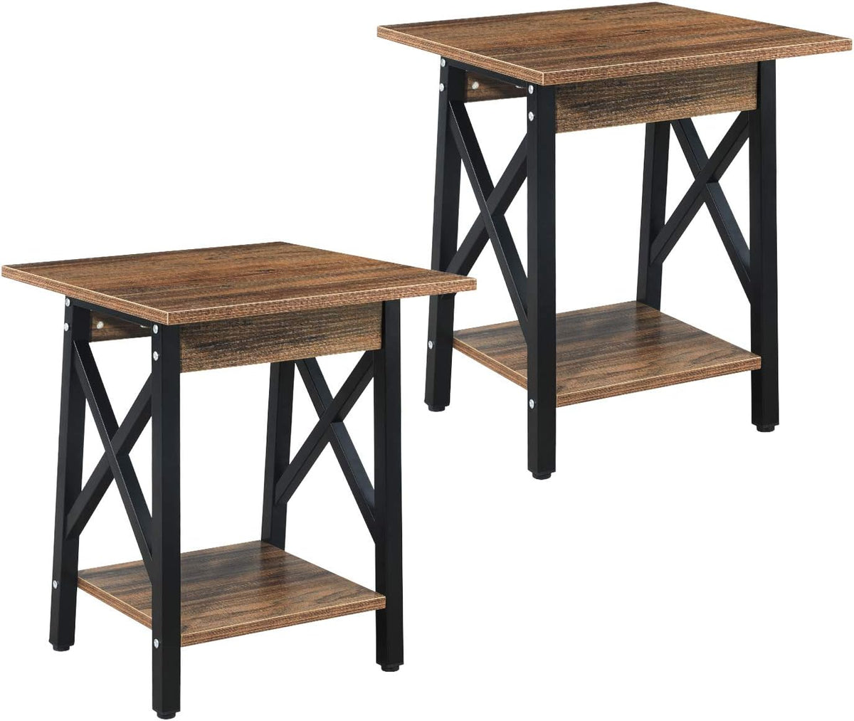 Rustic Walnut Pack of 2 End Table with Storage Shelf R819685