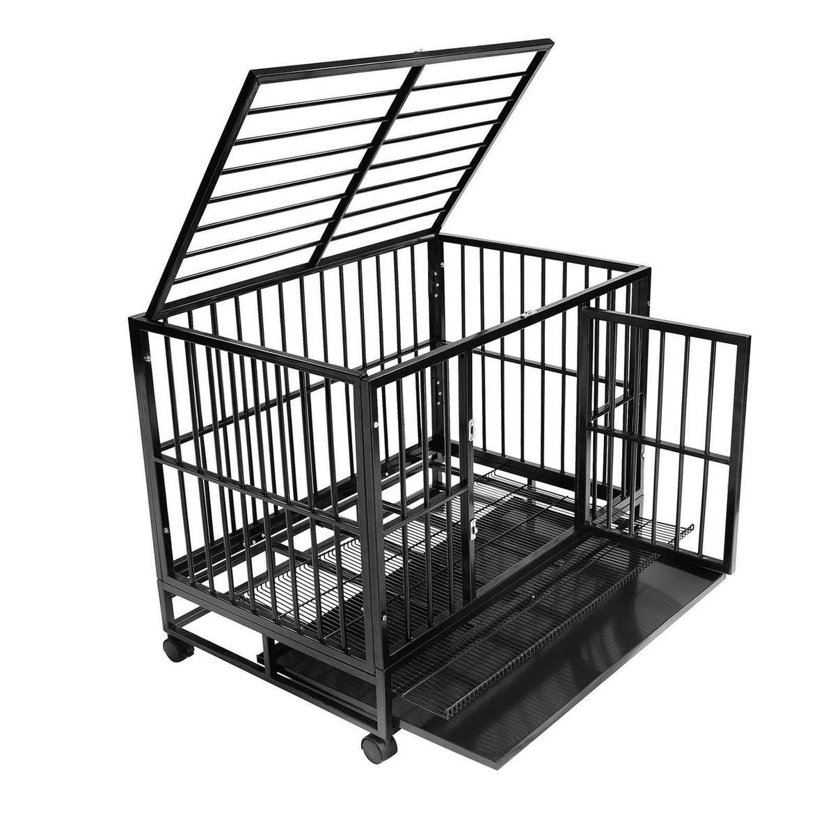 Silver Two-Door Dog Crate with Tray M178