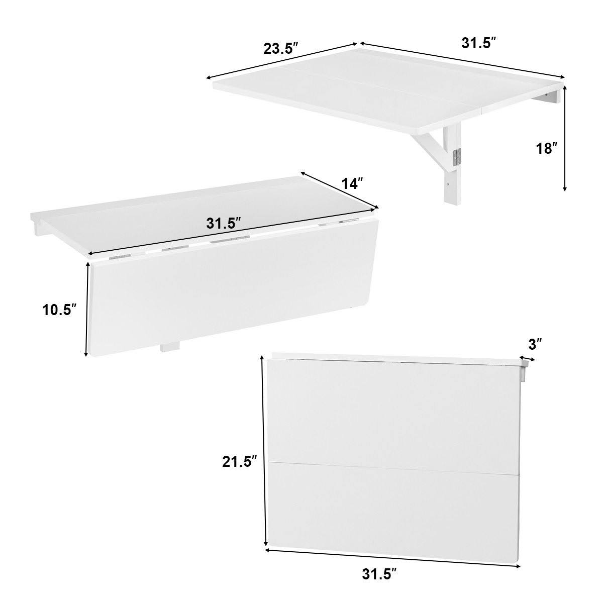 White Folding Wall-Mounted Drop-Leaf Table N7306