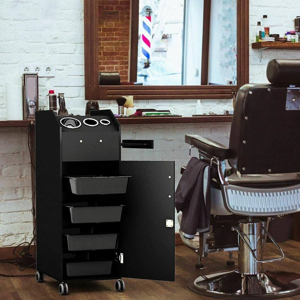 Black Salon Trolley Cart with 4 Storage Trays Z6737
