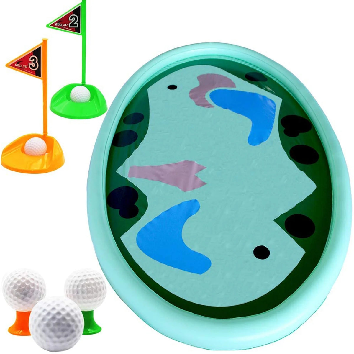 Inflatable Pool Golf Game with 10 Balls, 2 Holes, and 2 Flag Q873