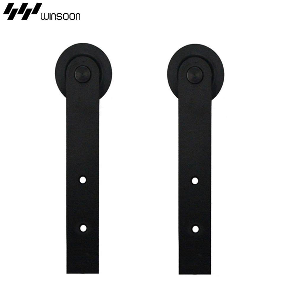 Black Bypass Sliding Barn Hardware Track Kit for Double Wood Doors T430021