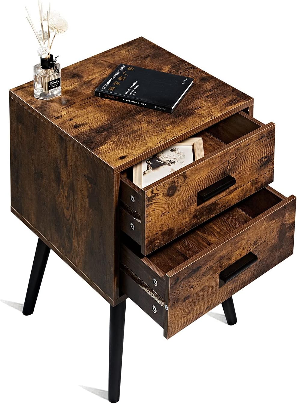 Rustic Brown Wooden Night Stand with 2 Drawers Q50692