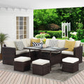 Ivory 7 Piece Outdoor Wicker Dining Sectional Sofa with Ottoman J9621
