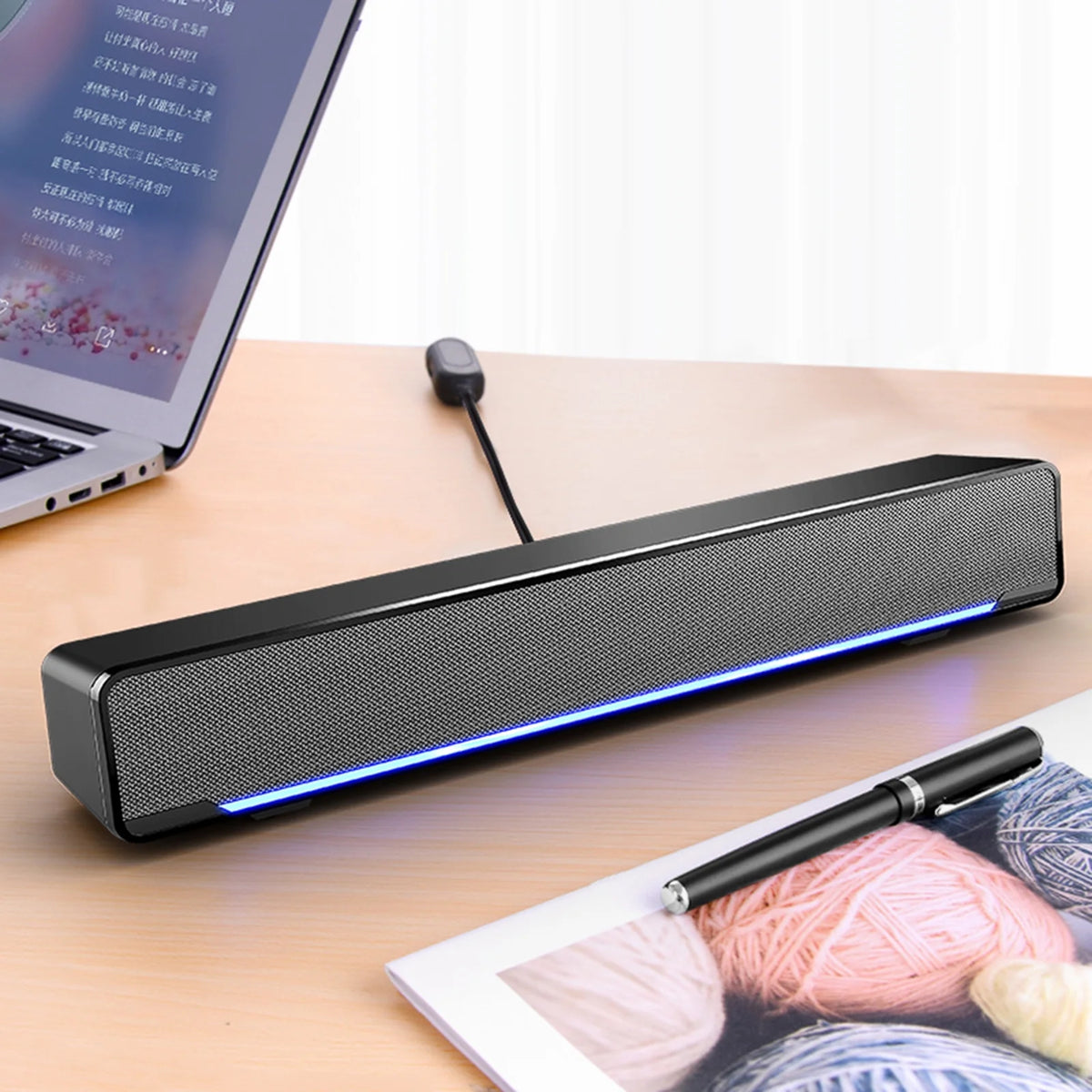 USB Wired Computer Speaker Bar Stereo Subwoofer with 3.5mm Audio Input E6484
