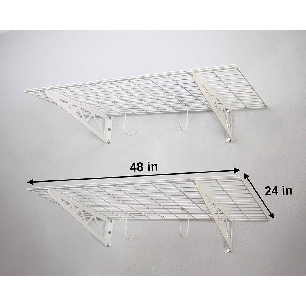 White 24 x 48 inch Garage Wall Shelf Two-Pack with Bike Tire Hooks W397541