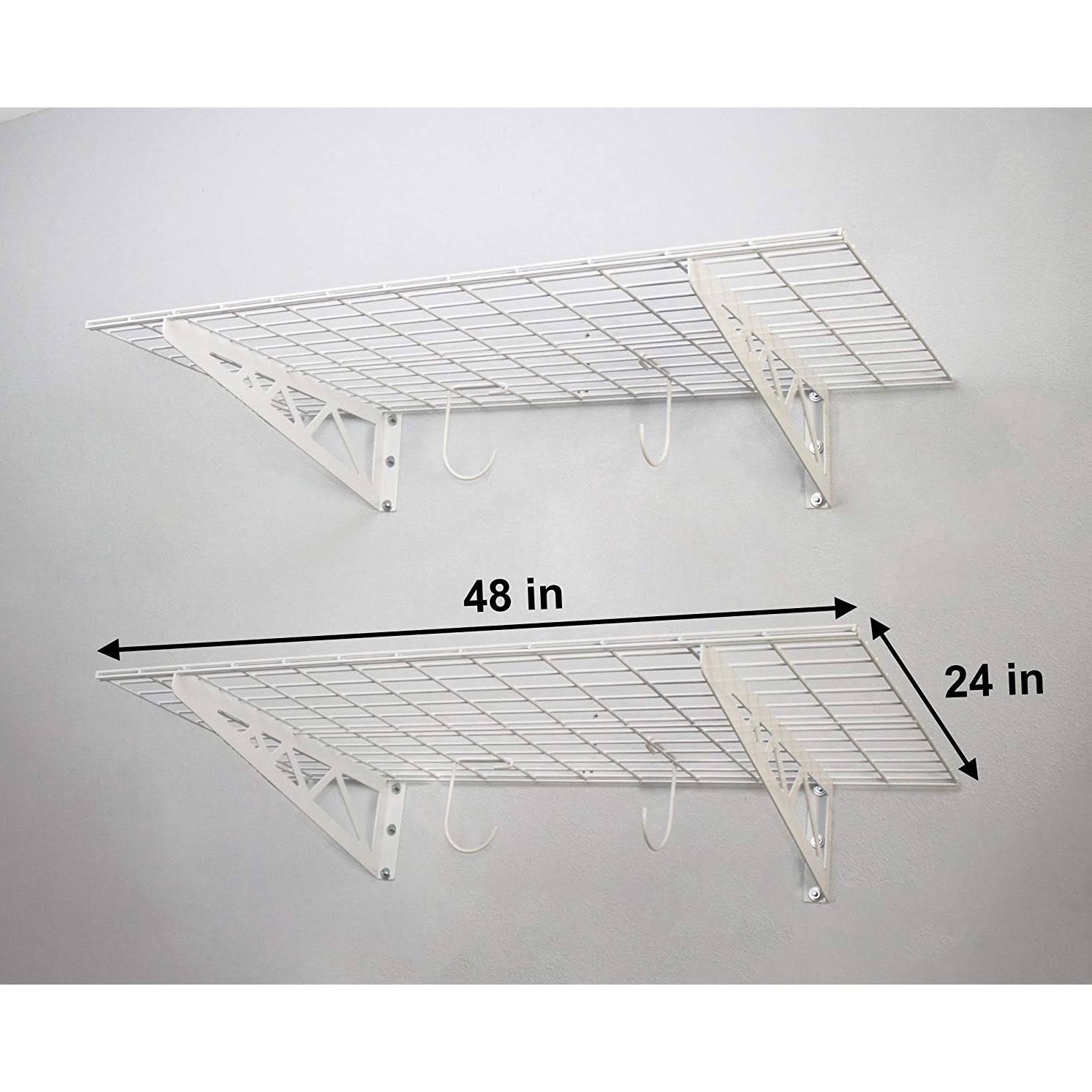 White 24 x 48 inch Garage Wall Shelf Two-Pack with Bike Tire Hooks W397541
