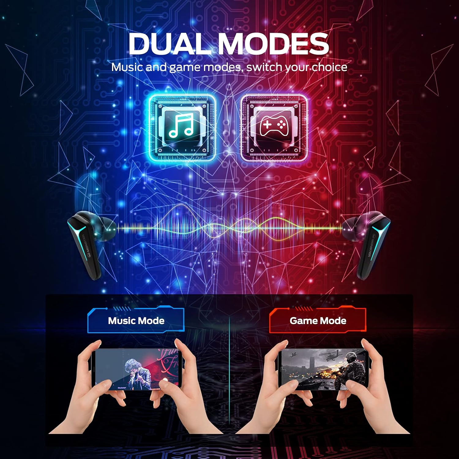 Black Wireless Gaming Earbuds with Mic H781221