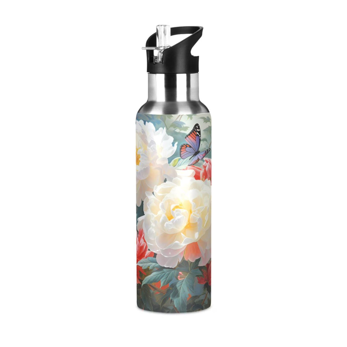 Stainless Steel Insulated Thermos Vacuum Flask Water Bottle with Straw Lid F619