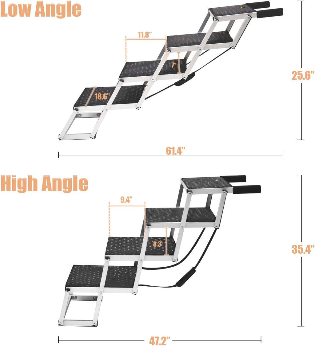 Foldable Dog Car Stairs, Aluminum Frame 4 Steps Lightweight Pet Stairs H164915