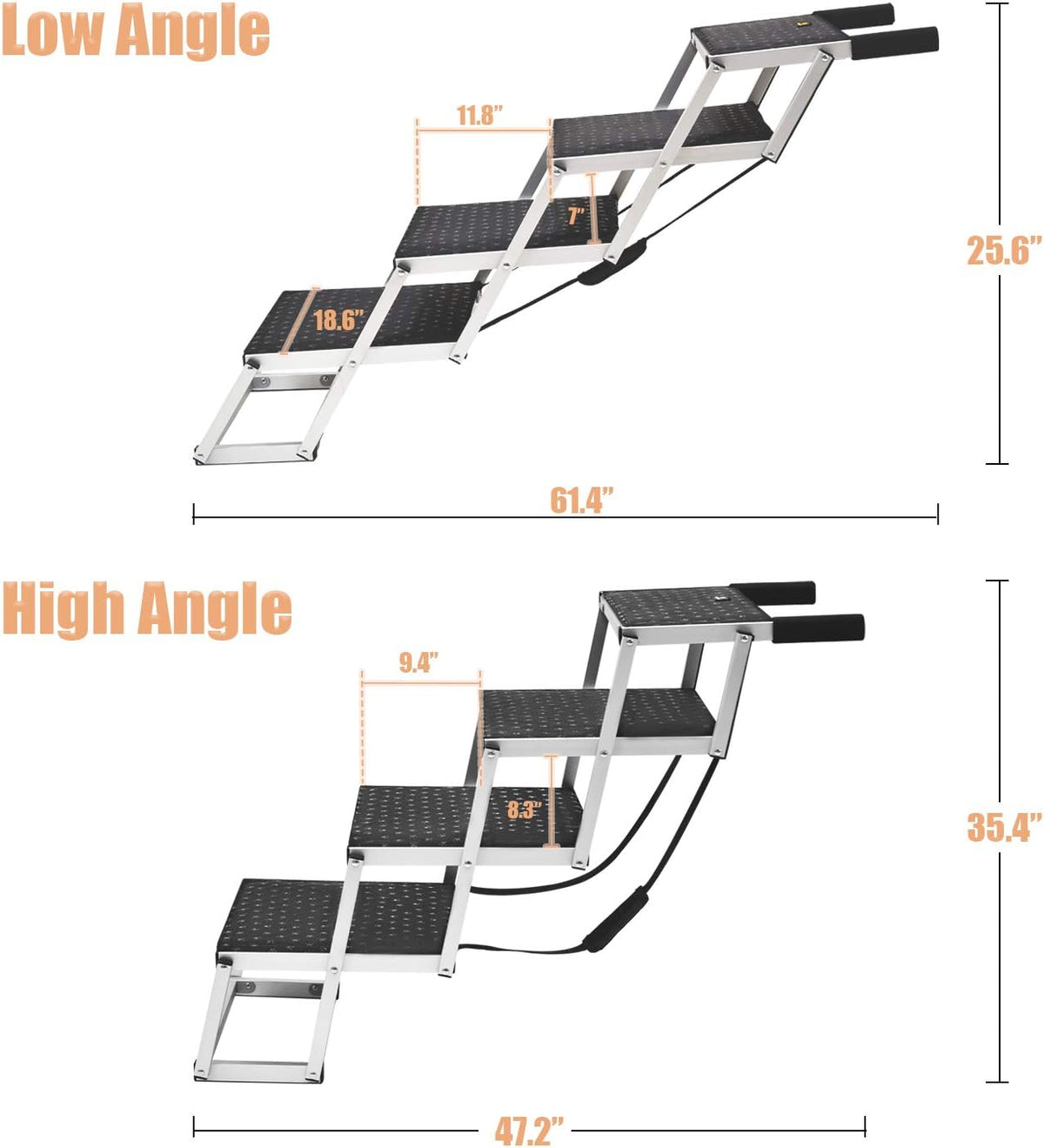 Foldable Dog Car Stairs, Aluminum Frame 4 Steps Lightweight Pet Stairs H164915