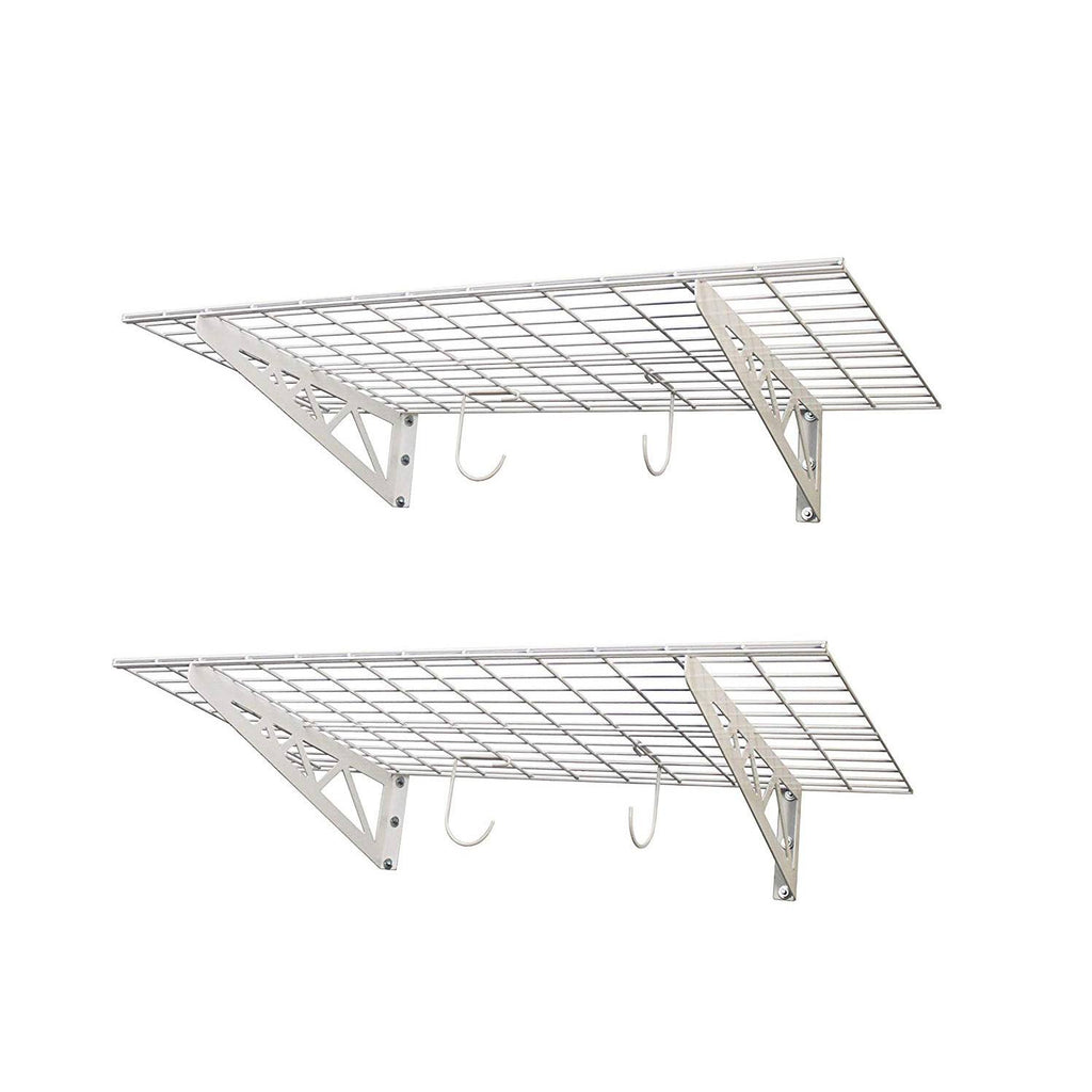 White 24 x 48 inch Garage Wall Shelf Two-Pack with Bike Tire Hooks W397541
