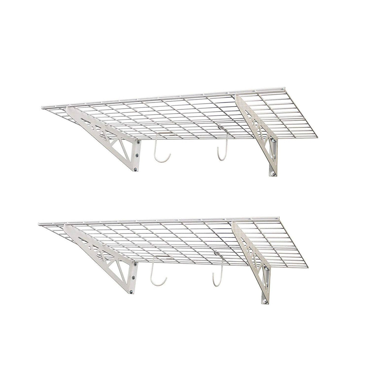 White 24 x 48 inch Garage Wall Shelf Two-Pack with Bike Tire Hooks W397541