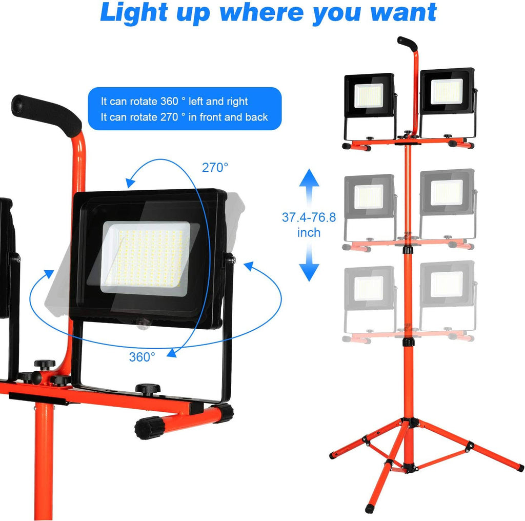100W 10000 Lumen Dual-Head LED Work Light with Metal Telescopic Tripod Stand G35471