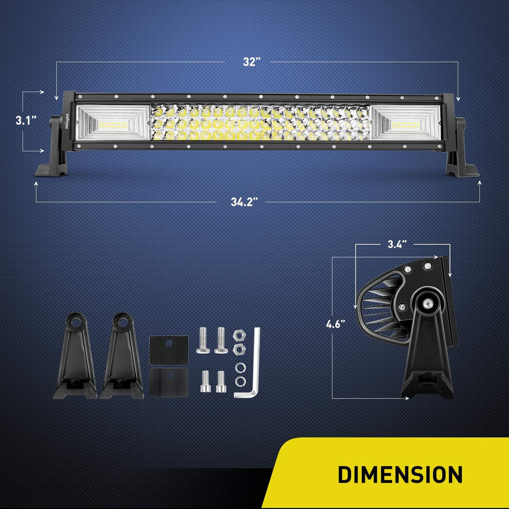 32Inch 378W Triple Row LED Light Bar Flood Spot Combo Pack of 2 H648