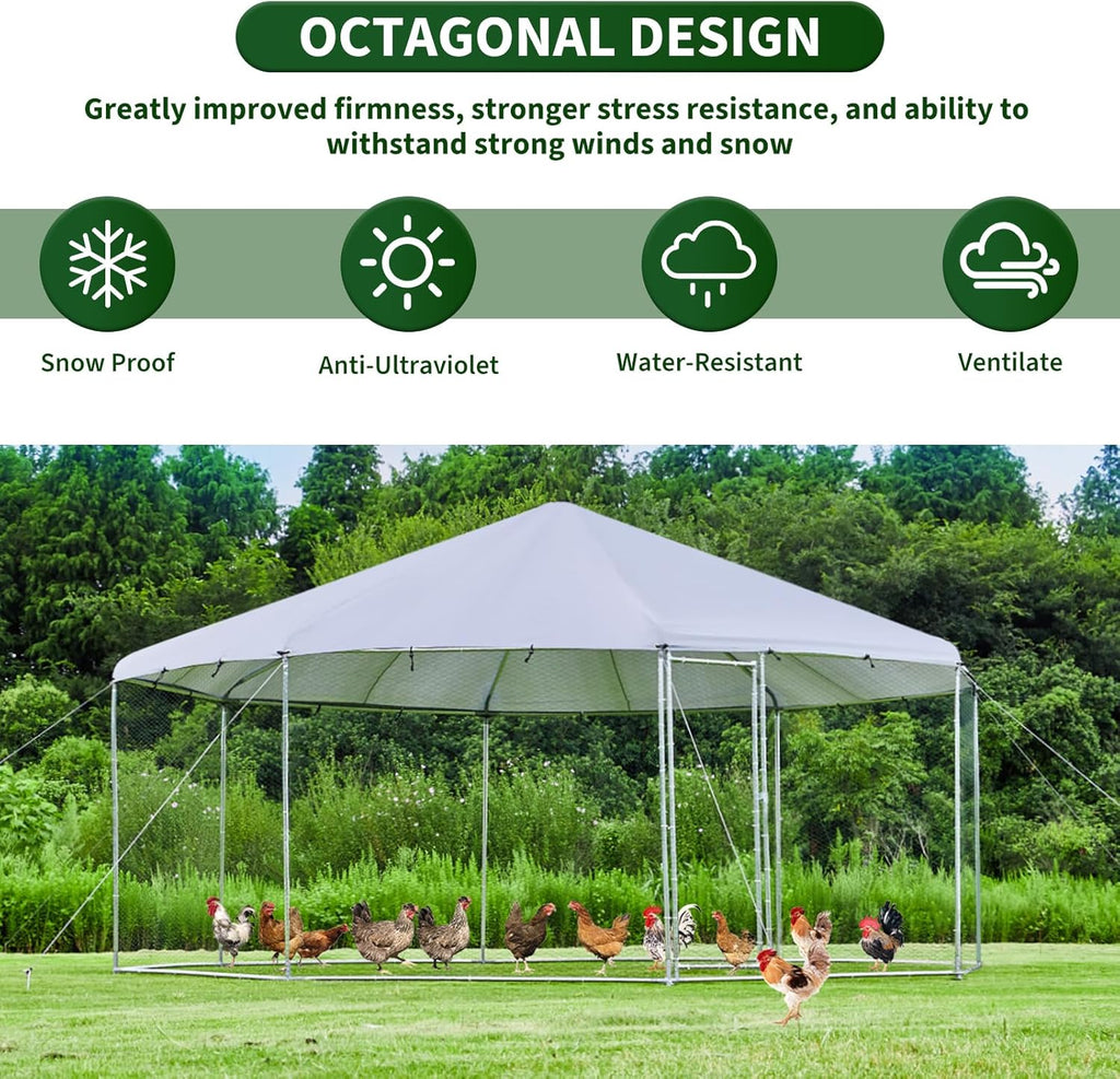 Large Octagon Chicken Coop with Galvanized Steel Frame C517983