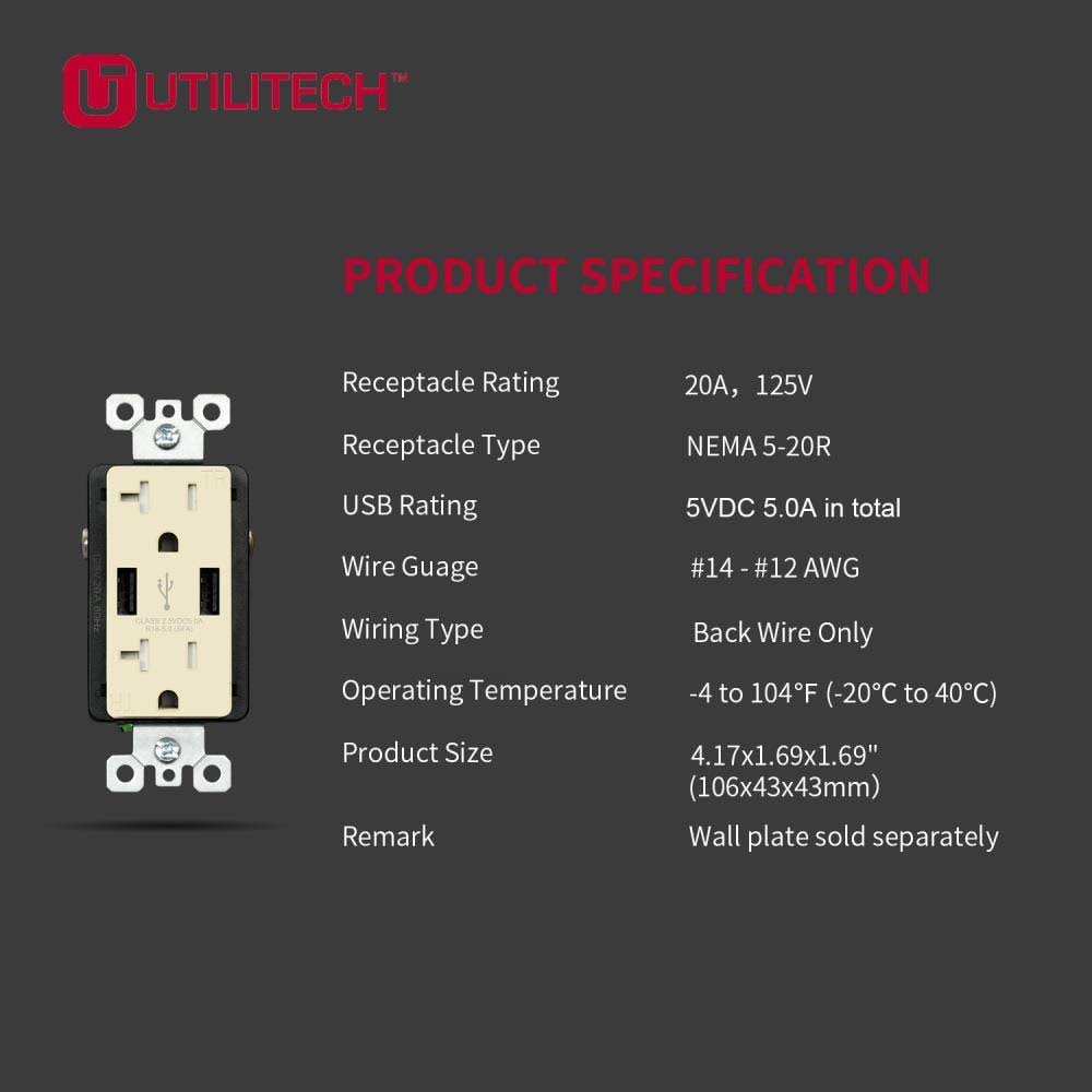 Light Almond 20-Amp Tamper Resistant USB Outlet (2-Pack) Z490823