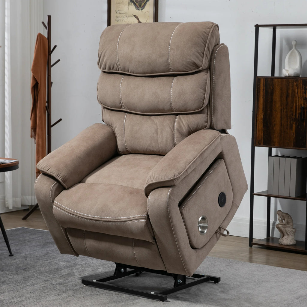 Lay Flat Recliner with Tabletop, Wireless Phone Charger, Cup Holder & Lumbar Pillow, Dual Motor Lift Chair, 400 lbs Capacity L77540