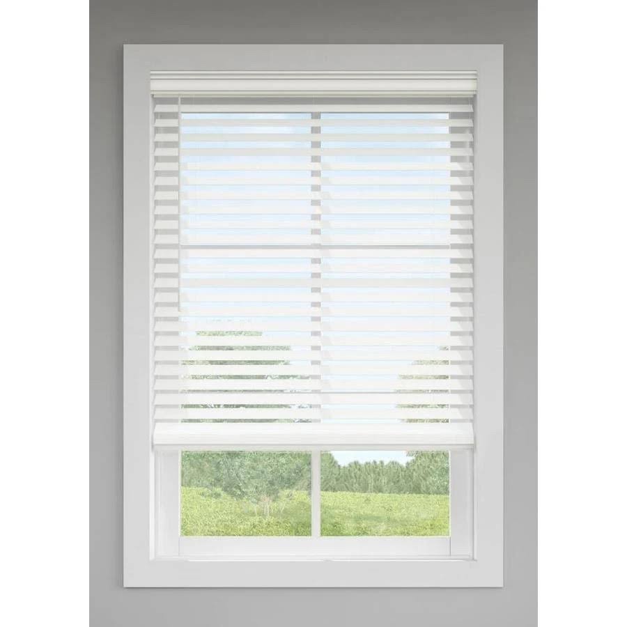 Cordless White Faux Wood Room Darkening Horizontal Blinds B8422