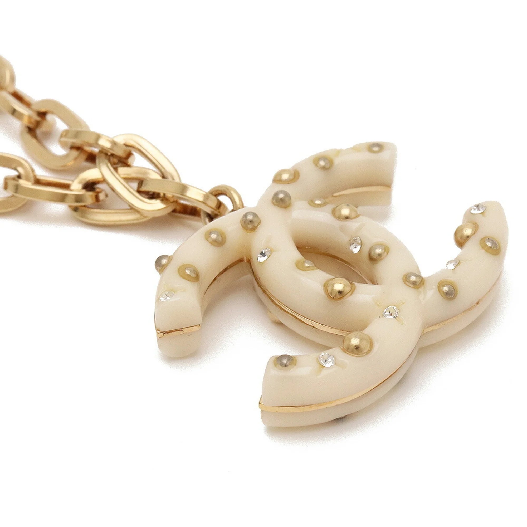 Ivory Gold Rhinestone Chain Necklace Pendant A420