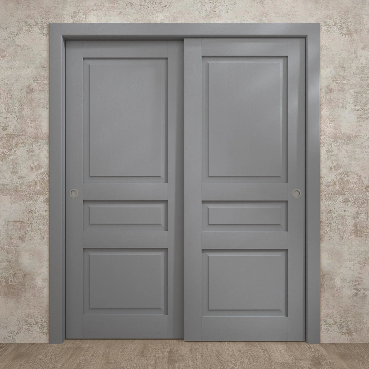 Painted Grey Oak Wood Veneer Slab Door Panel 18 x 80 inches W943430