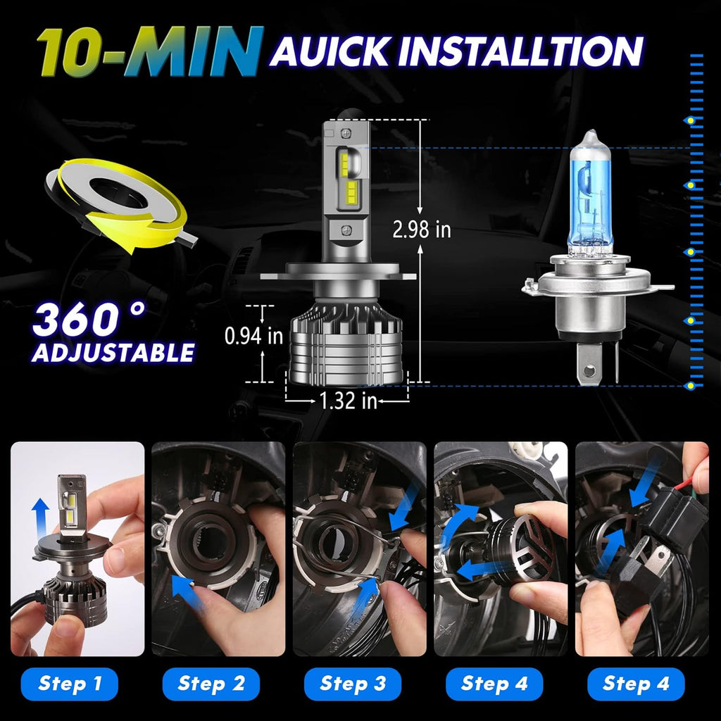 LED Headlight Bulbs Conversion Kit 6500K Cool White IP68 Waterproof, Pack of 2 M30855