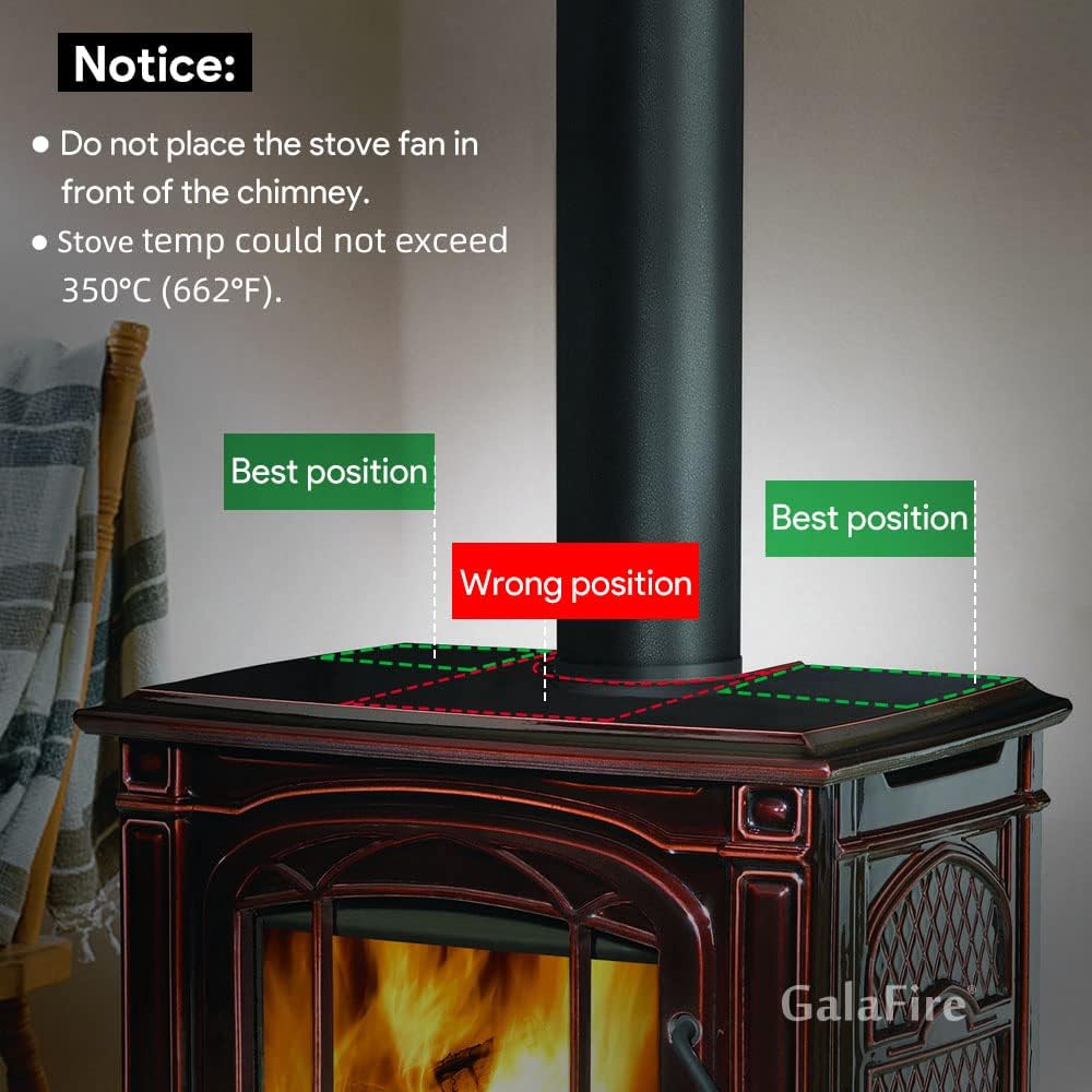 Black Pack of 2 Heat Powered Wood Stove Fan with Magnetic Thermometer L11229