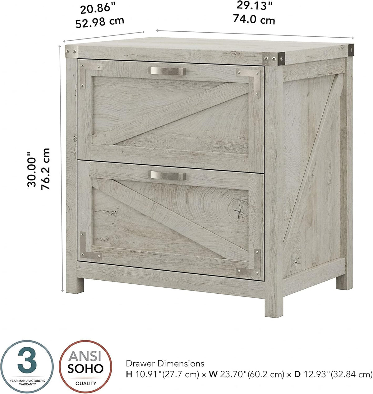 Cottage White 2 Drawer Lateral File Cabinet F972