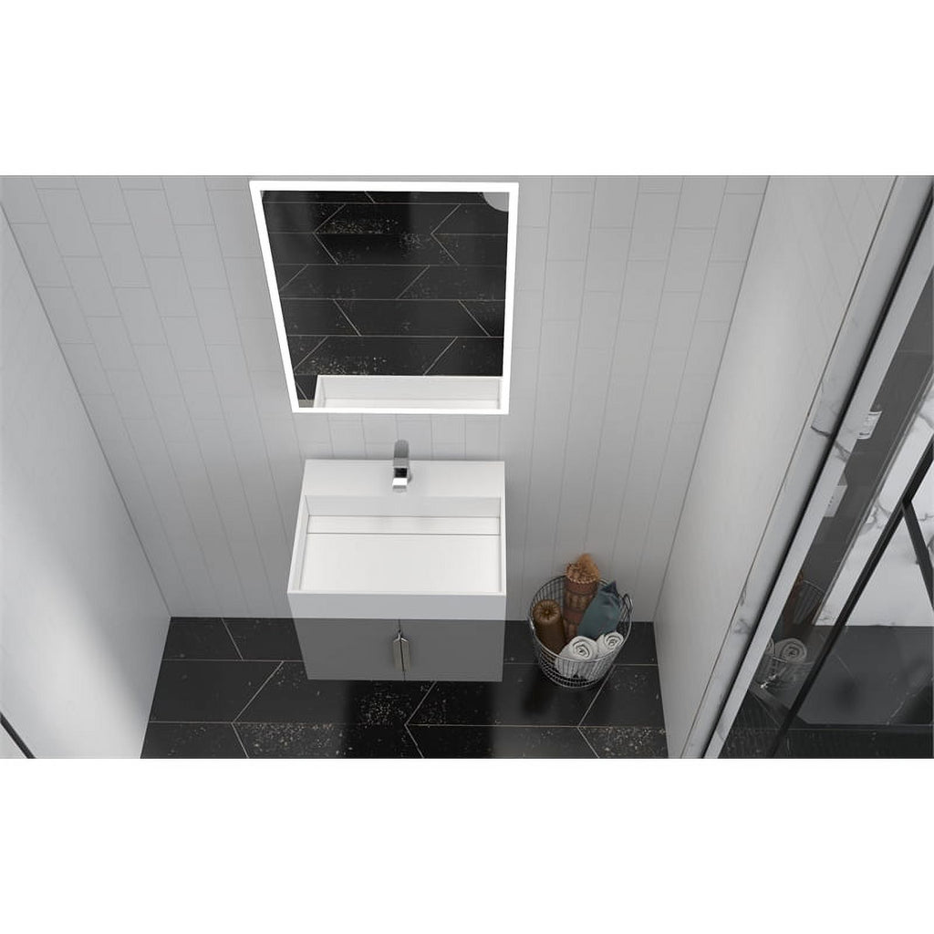 Gray Wood Floating Vanity with White Top L10464