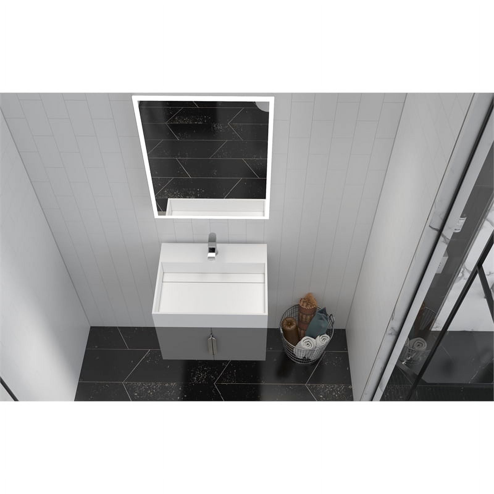 Gray Wood Floating Vanity with White Top L10464